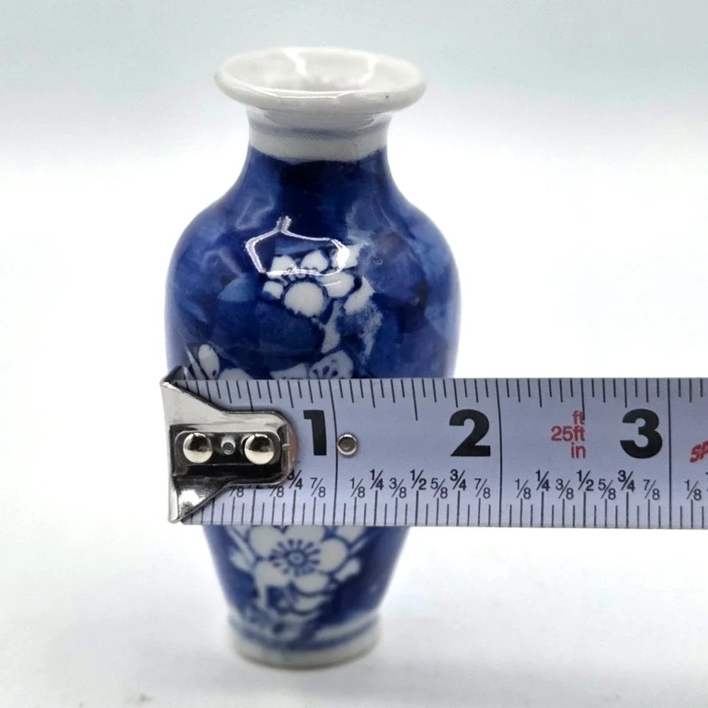 Vintage Miniature Blue and White‎ Cherry Blossom Vase 4